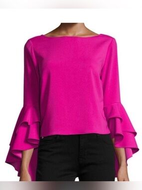 NWOT- Milly Magenta Ruffle Sleeve Blouse- Size 0